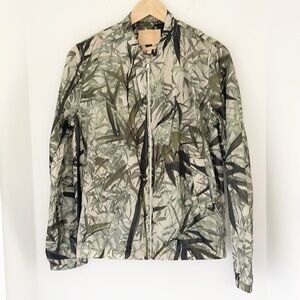 Massimo Dutti Tropical Palm Print Bomber Jacket Lightweight Windbreaker